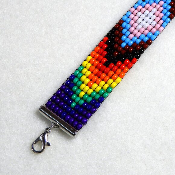 Pride Progress rainbow bead bracelet, handmade, adjustable, 30% to charity - Picture 5 of 6